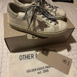 Golden Goose Cream and Silver Hi Star Sneakers